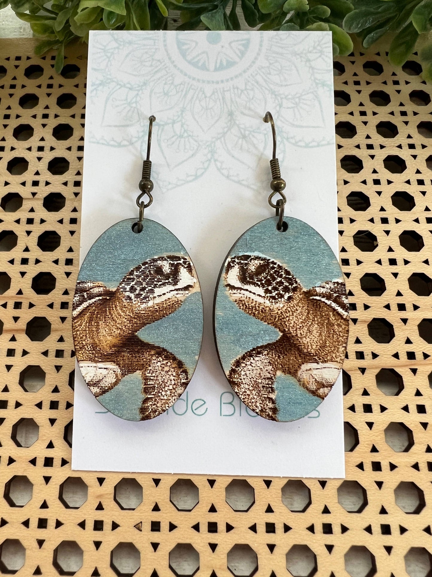 Turtle hand painted lightweight maple wood earrings