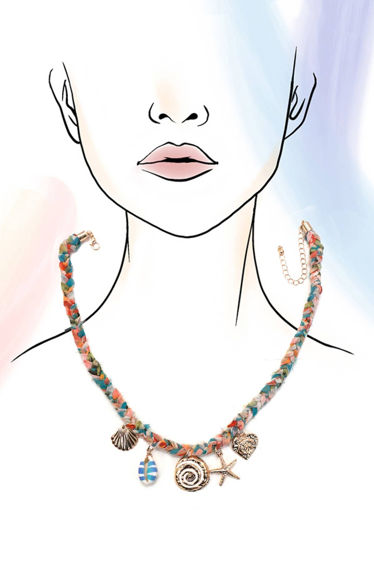 SCARF CHARM NECKLACE-STARFISH SEASHELL SUN