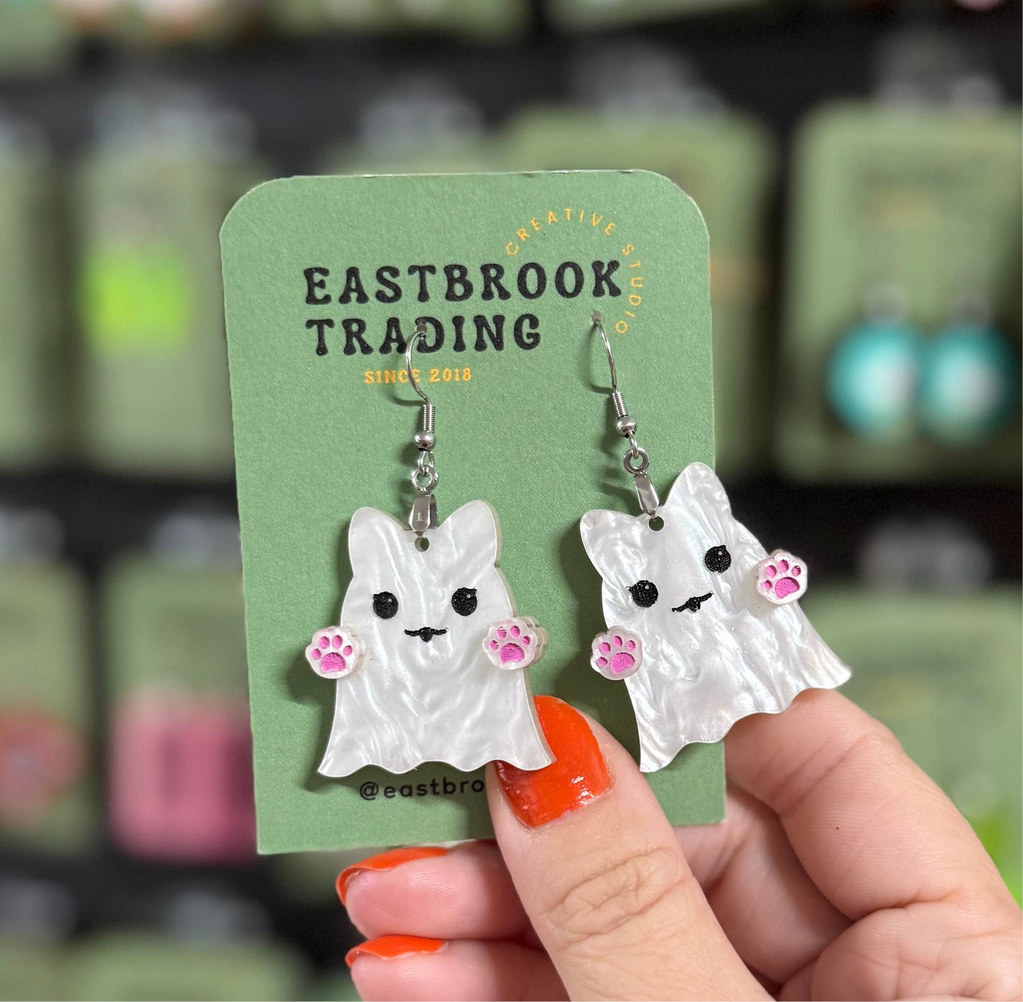 Cute cat ghost earrings