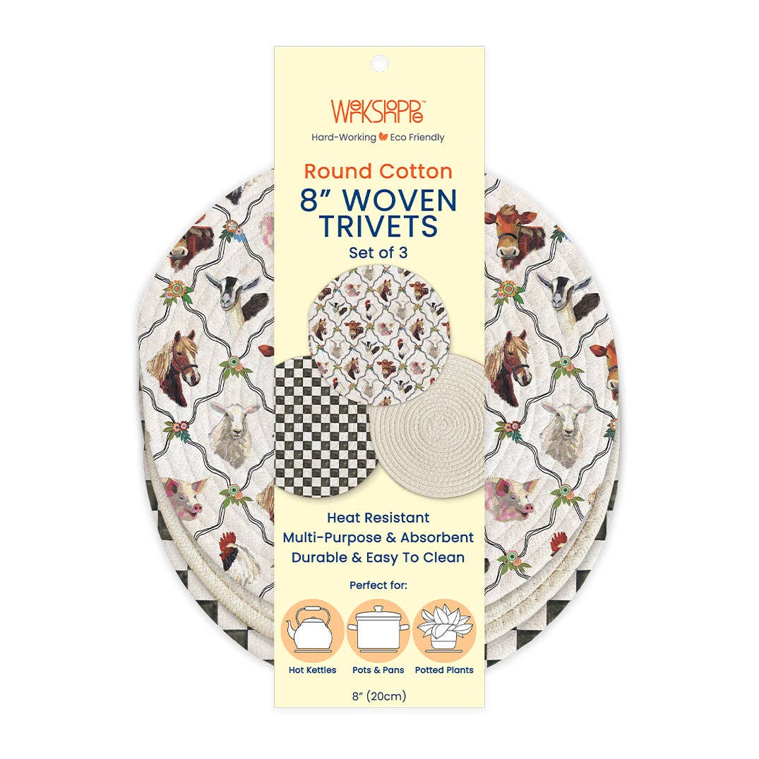 At The Farm Cotton Kitchen Trivets, Farmhouse Decor