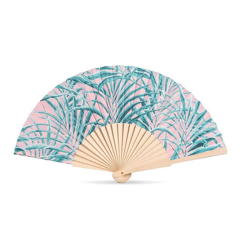 Palm Print Hand Fan-Pink & Green-16"W