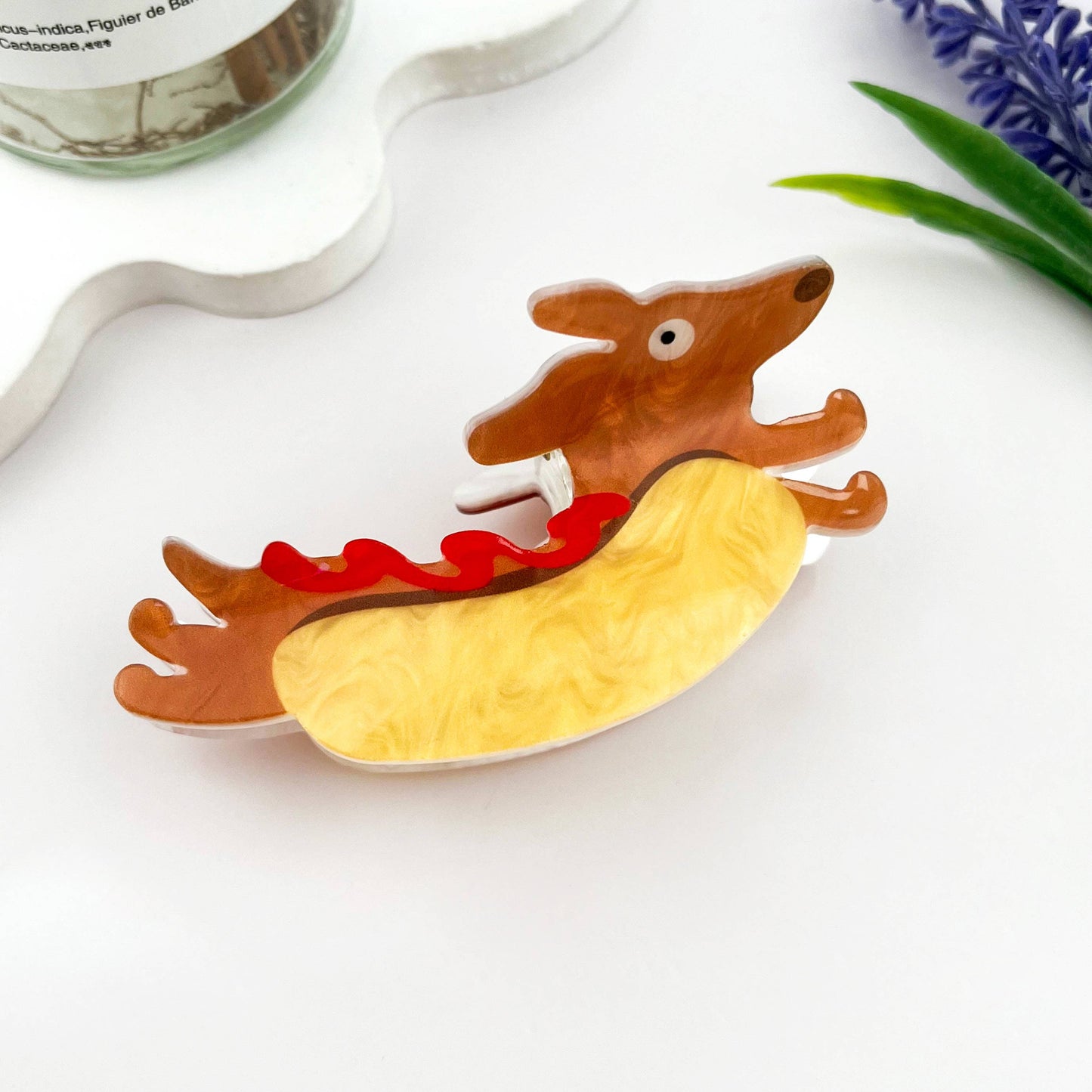 Hot Dog Dachshund Acrylic Hair Claw Clip
