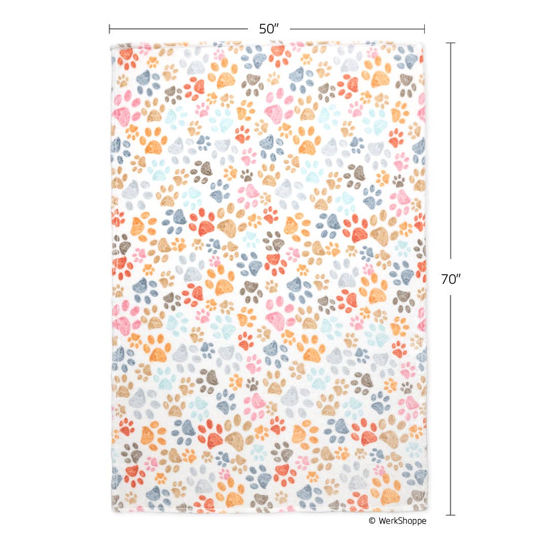 Paw Print Pet Fleece Blanket, Cat and Dog Friendly Throw