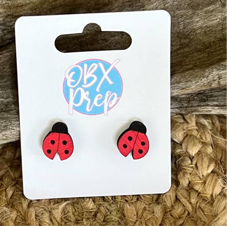 Ladybug Hand-Painted Wood Earrings