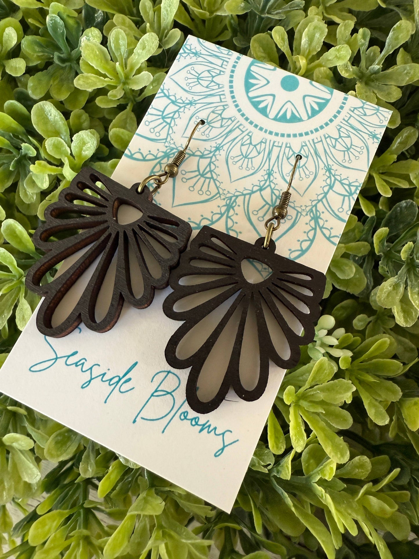 Boho hand painted lightweight maple wood earrings