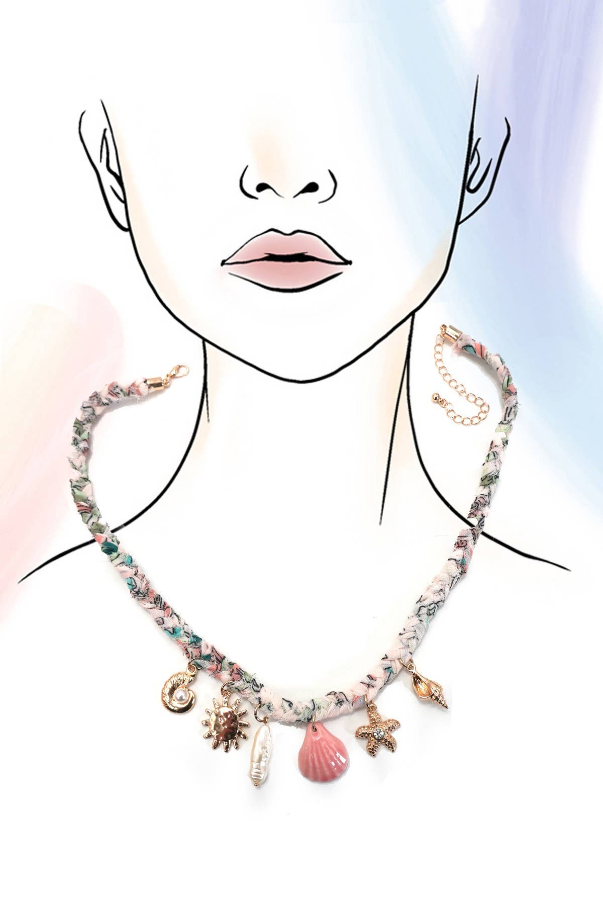 SCARF CHARM NECKLACE-STARFISH SEASHELL SUN