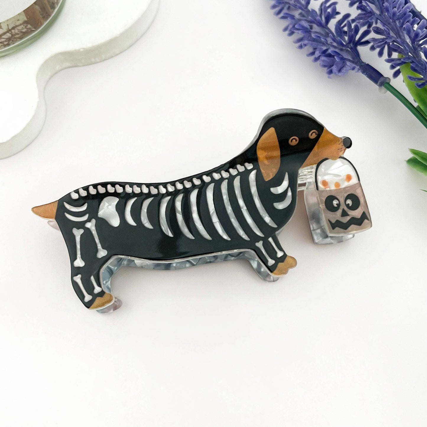 Halloween Skeleton Dachshund Hair Claw Clip