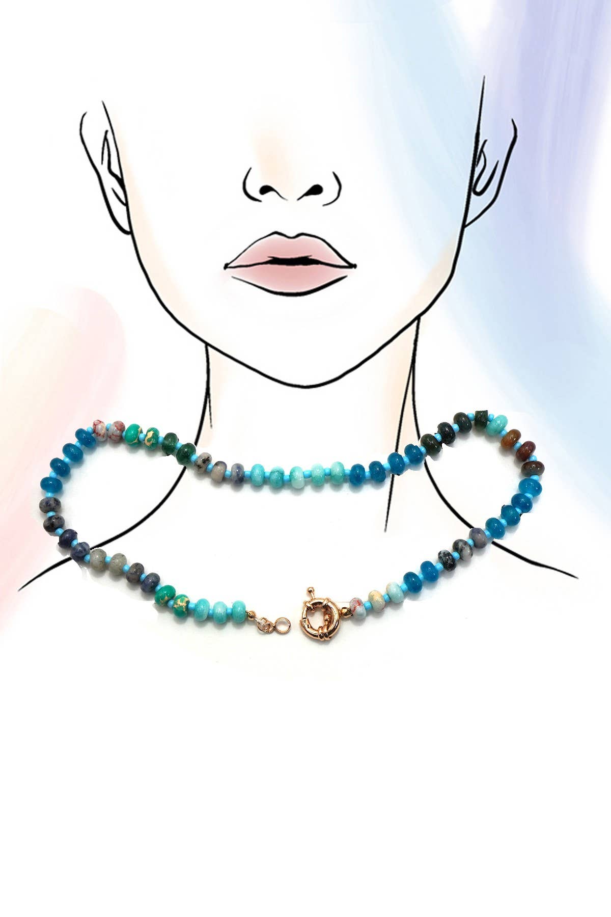 NATURAL STONE SPRING CLASP BEADED NECKLACE