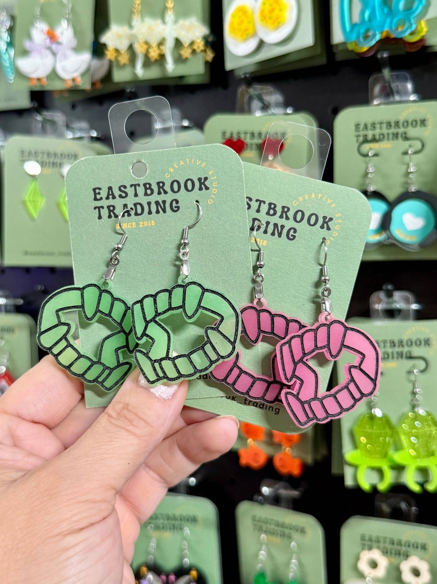 Green Glow in the dark Fang earrings