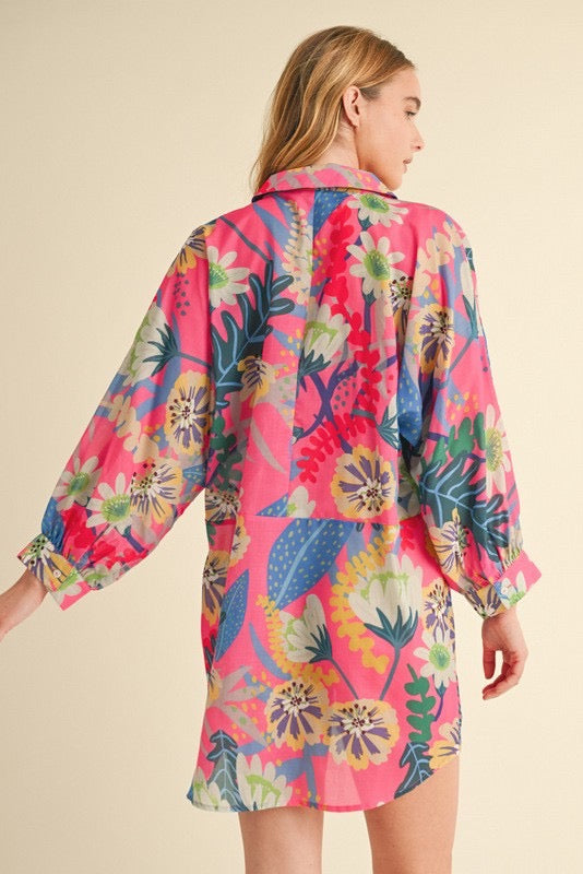 Flower Print Chiffon Collar Dress