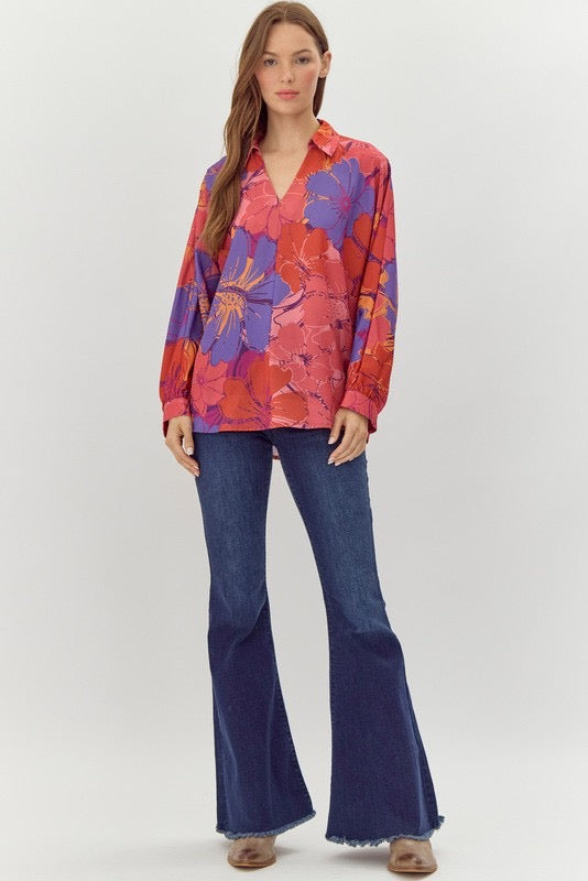 Floral Print Long Sleeves Top