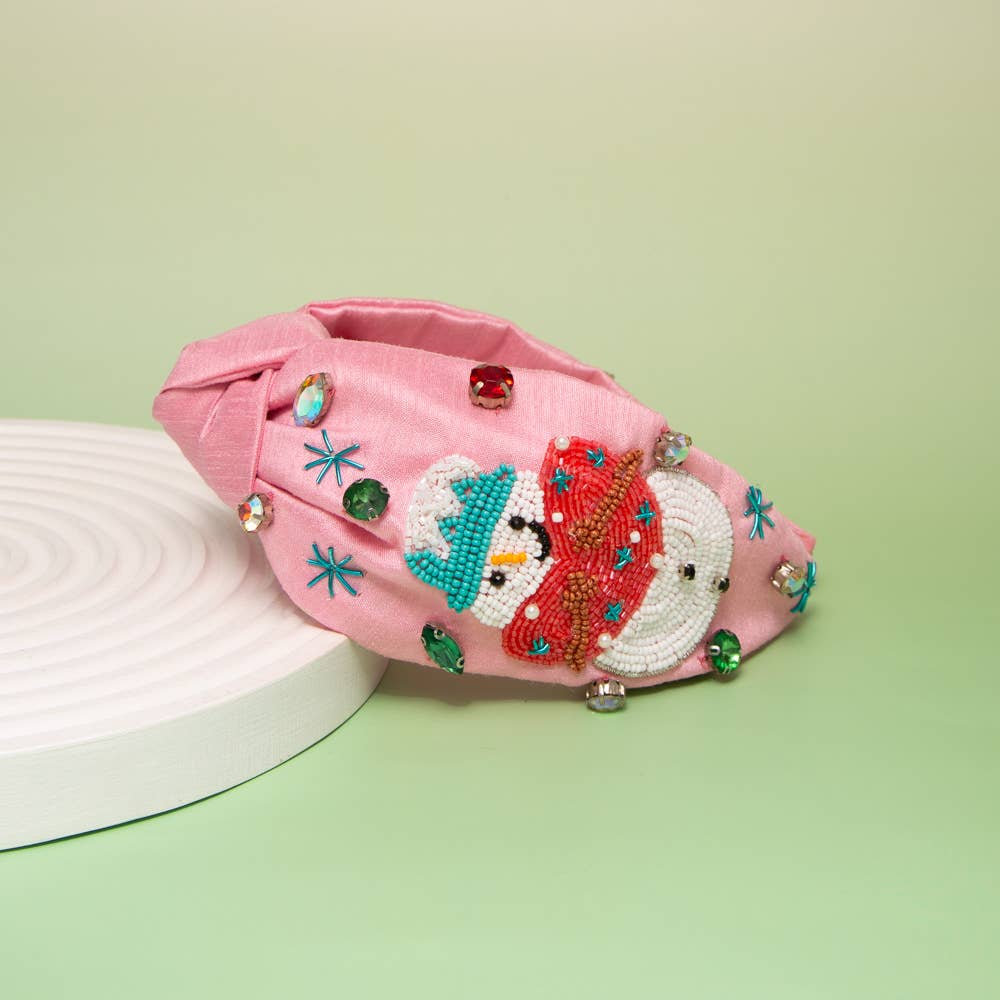 Christmas Snowman Pearl Crystal Beaded Top Knot Headband