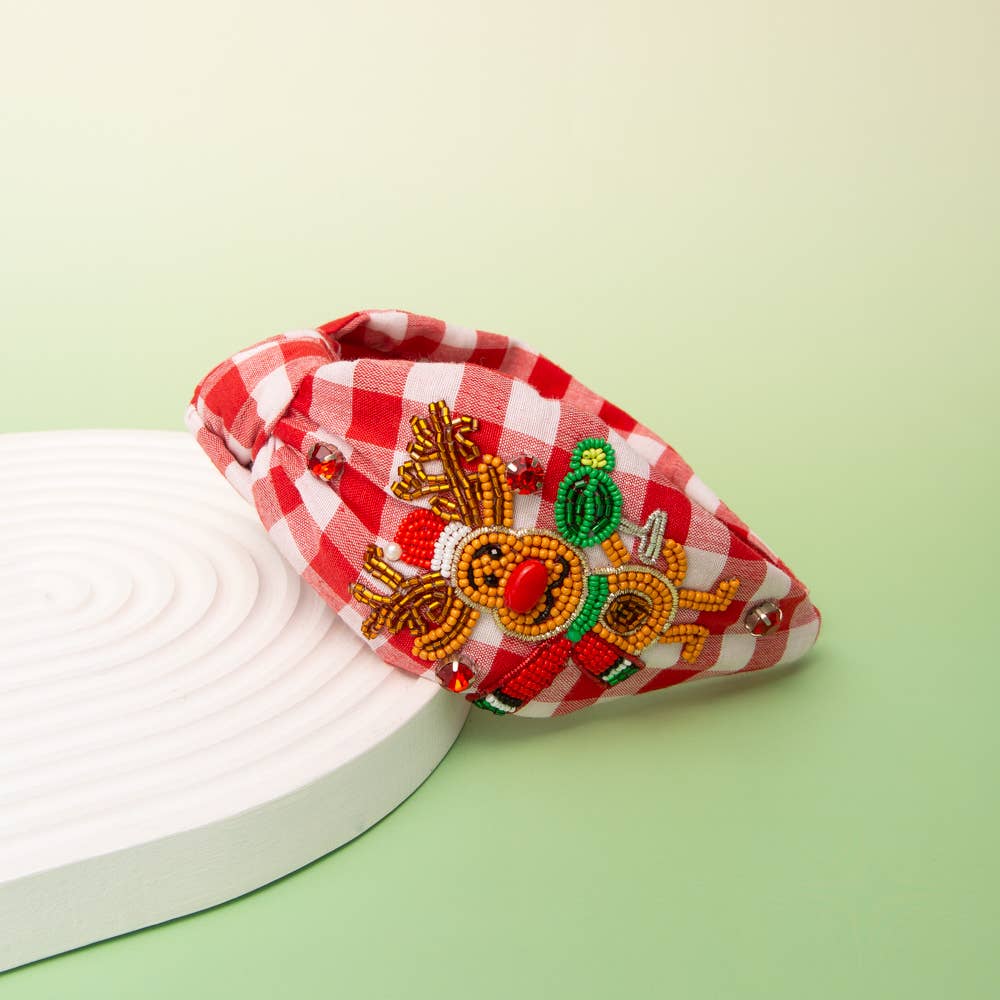 Reindeer Beaded Top Knot Headband