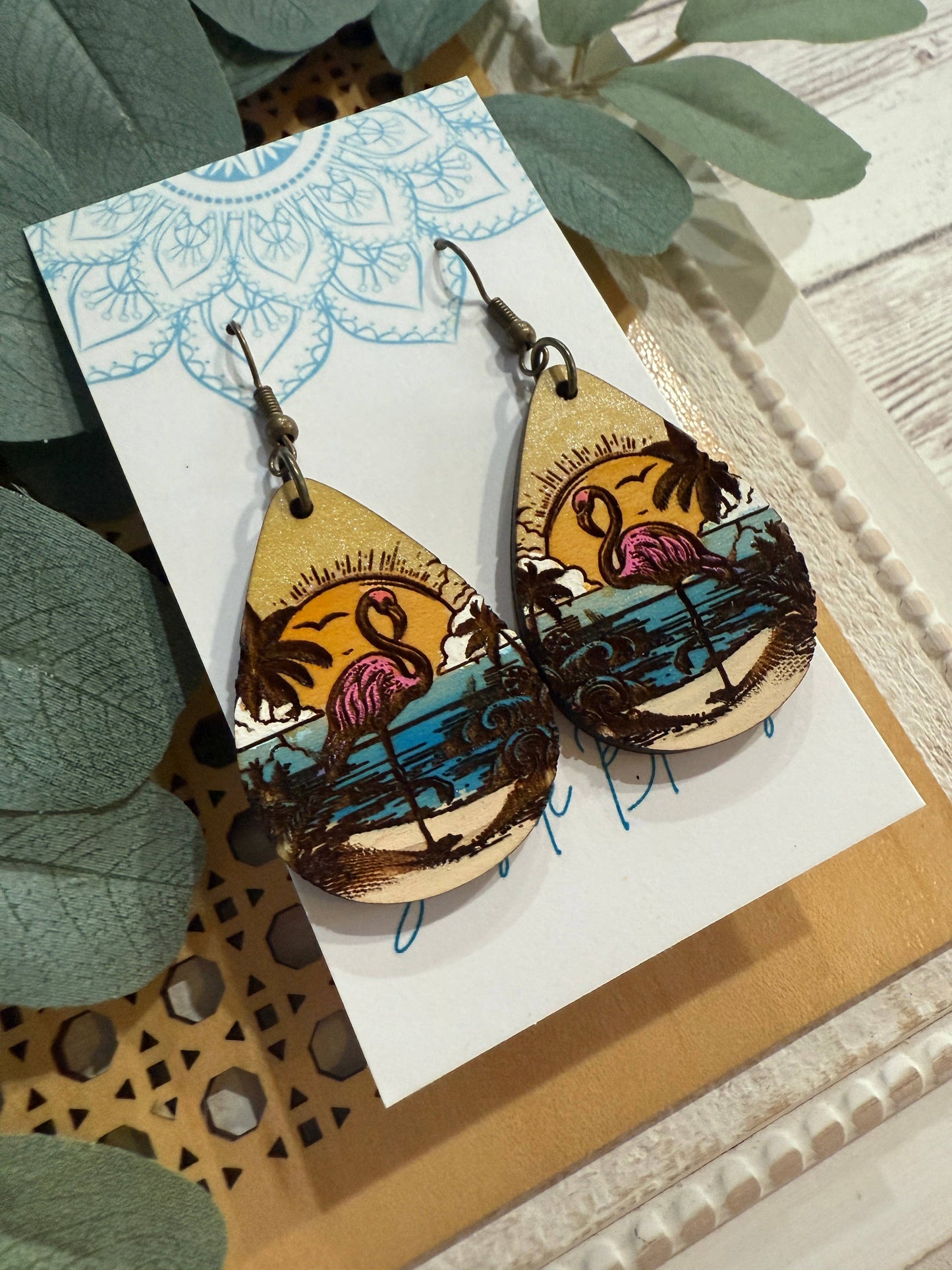 Boho handpainted lightweight maple wood earrings