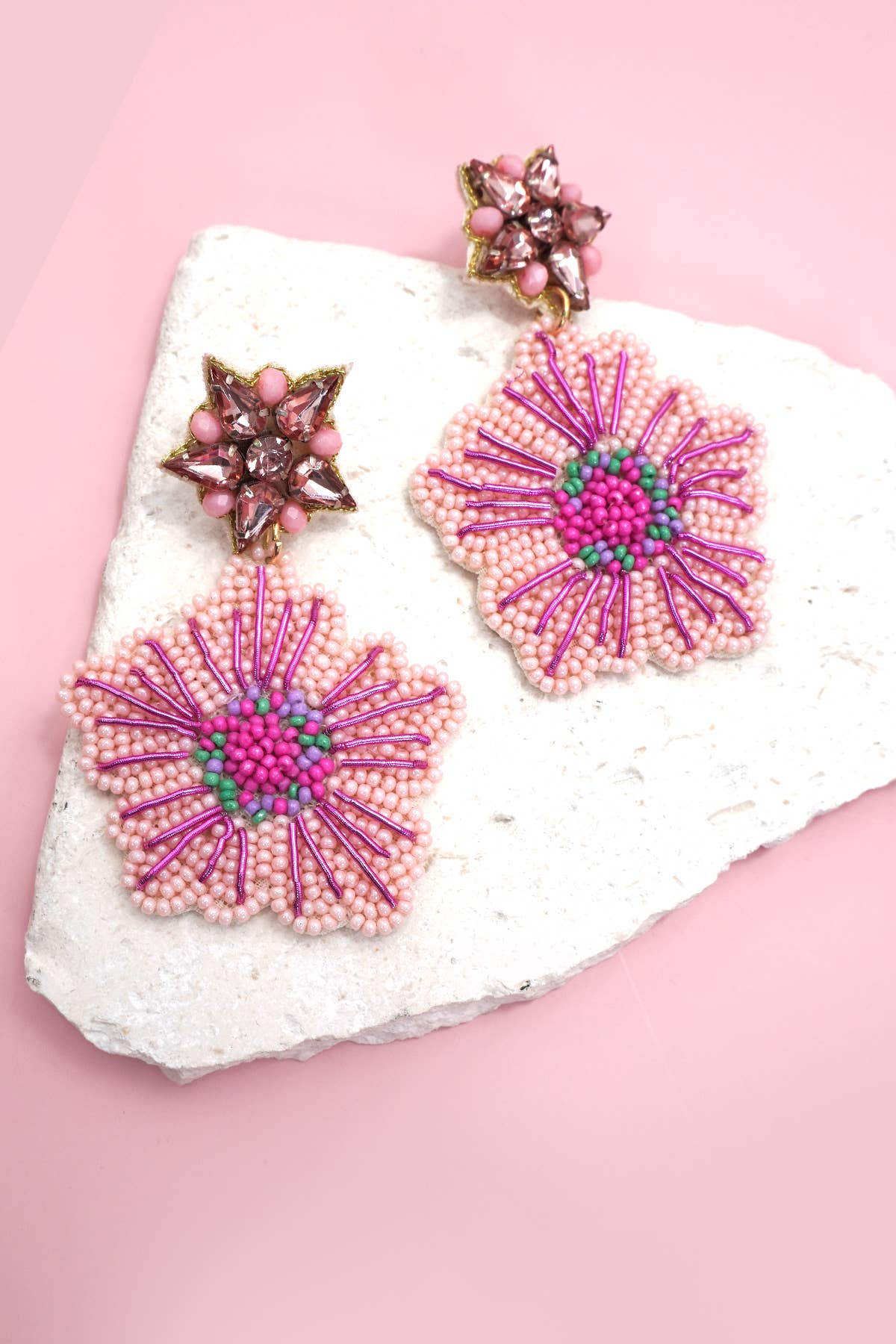 FLOWER SEED BEADED DROP EARRINGS