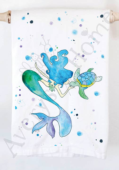 Mermaid & Turtle Tea Towel