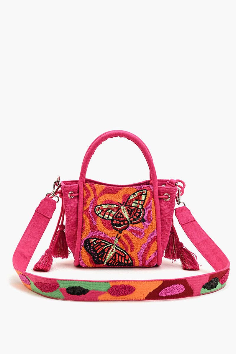 Embellished Top Handle Crossbody-Pink Butterfly