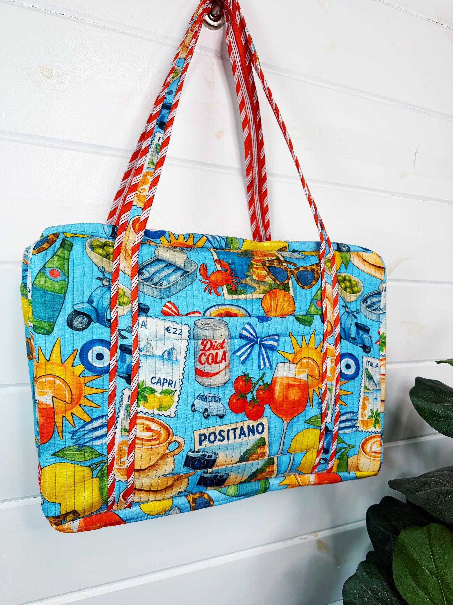Blue Italian Getaway Handmade Quilted Weekender Duffle Bag