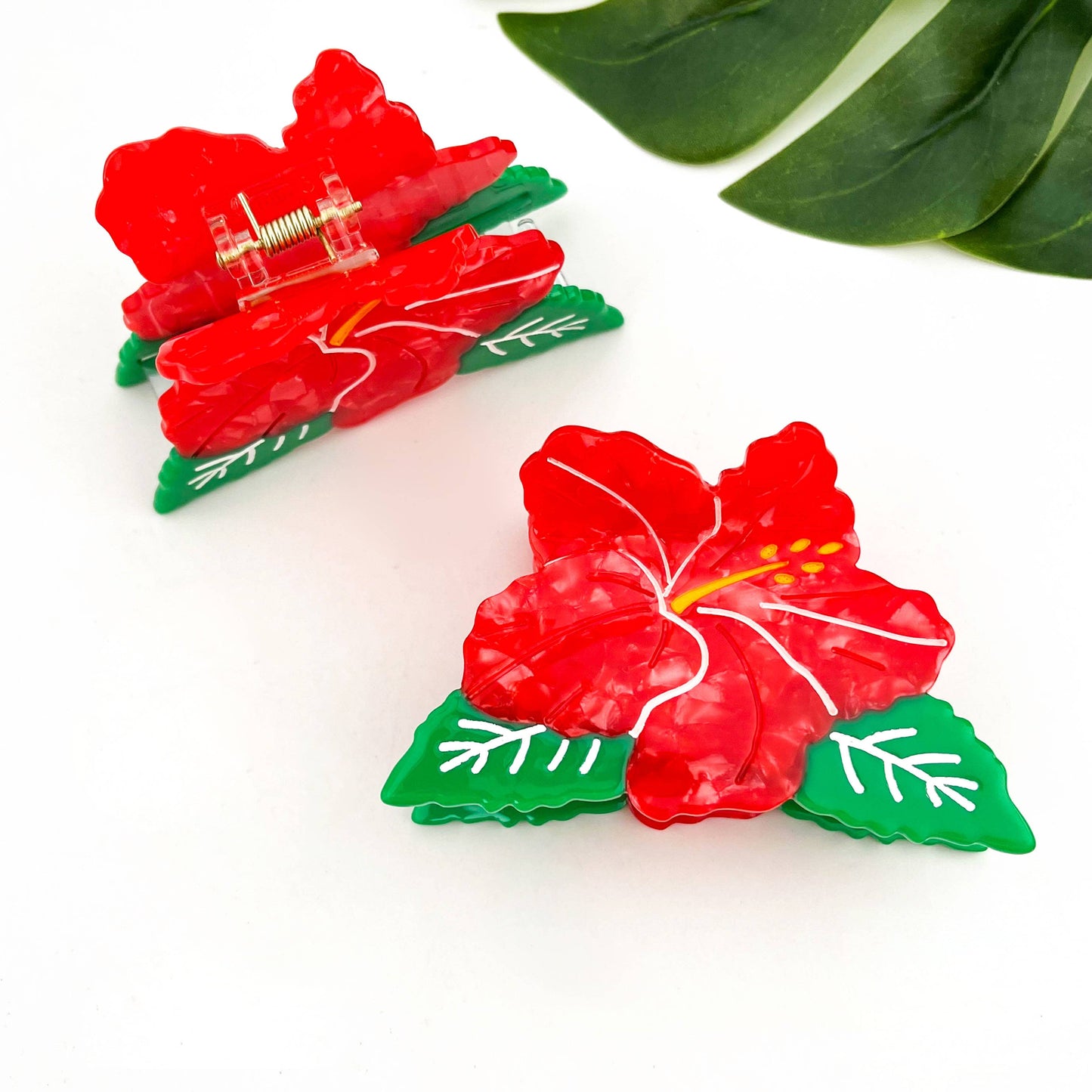 Hibiscus Flower Hair Claw Clip, Red Acetate Floral Hair Clip