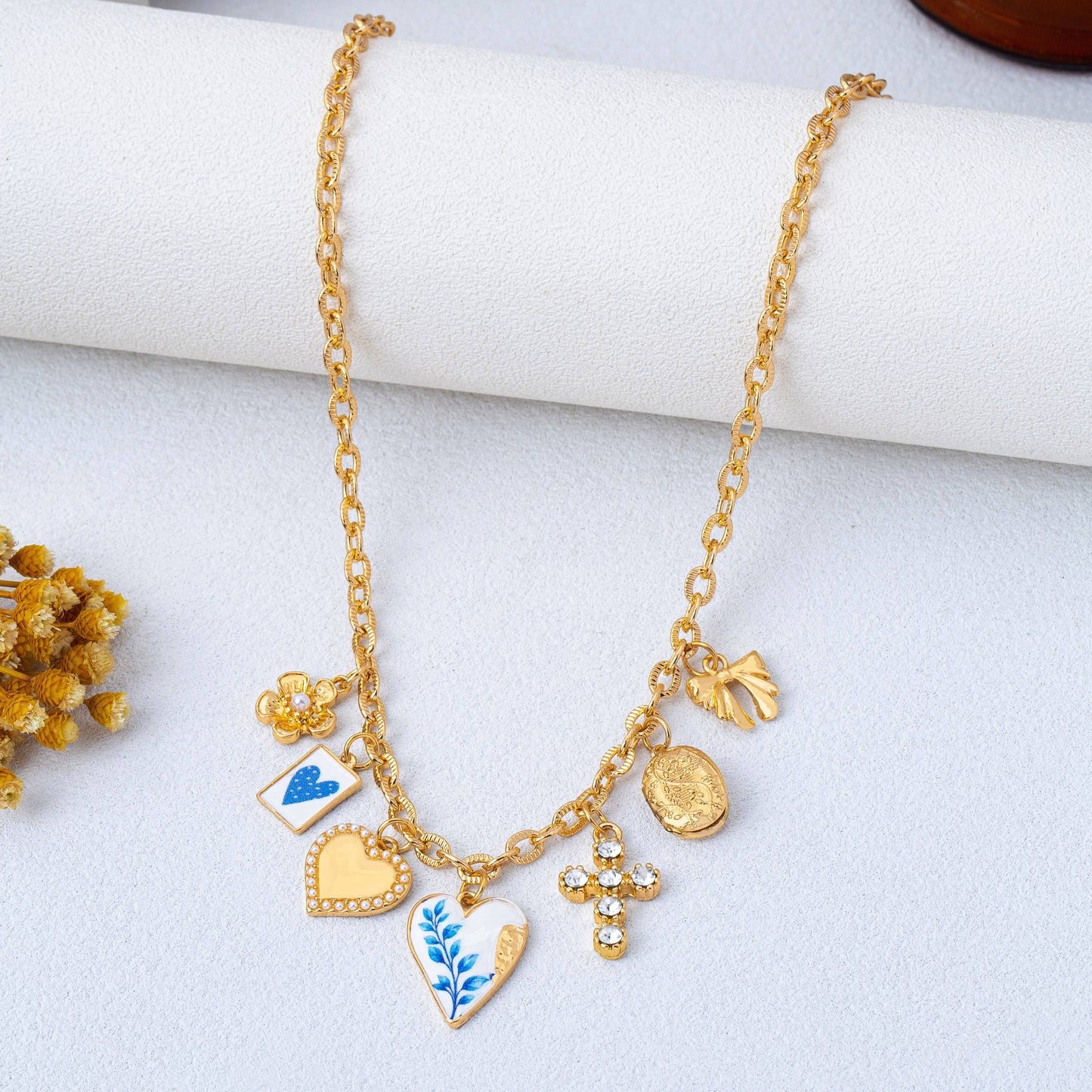 Vintage Coquette Multi-Charm Link Necklace