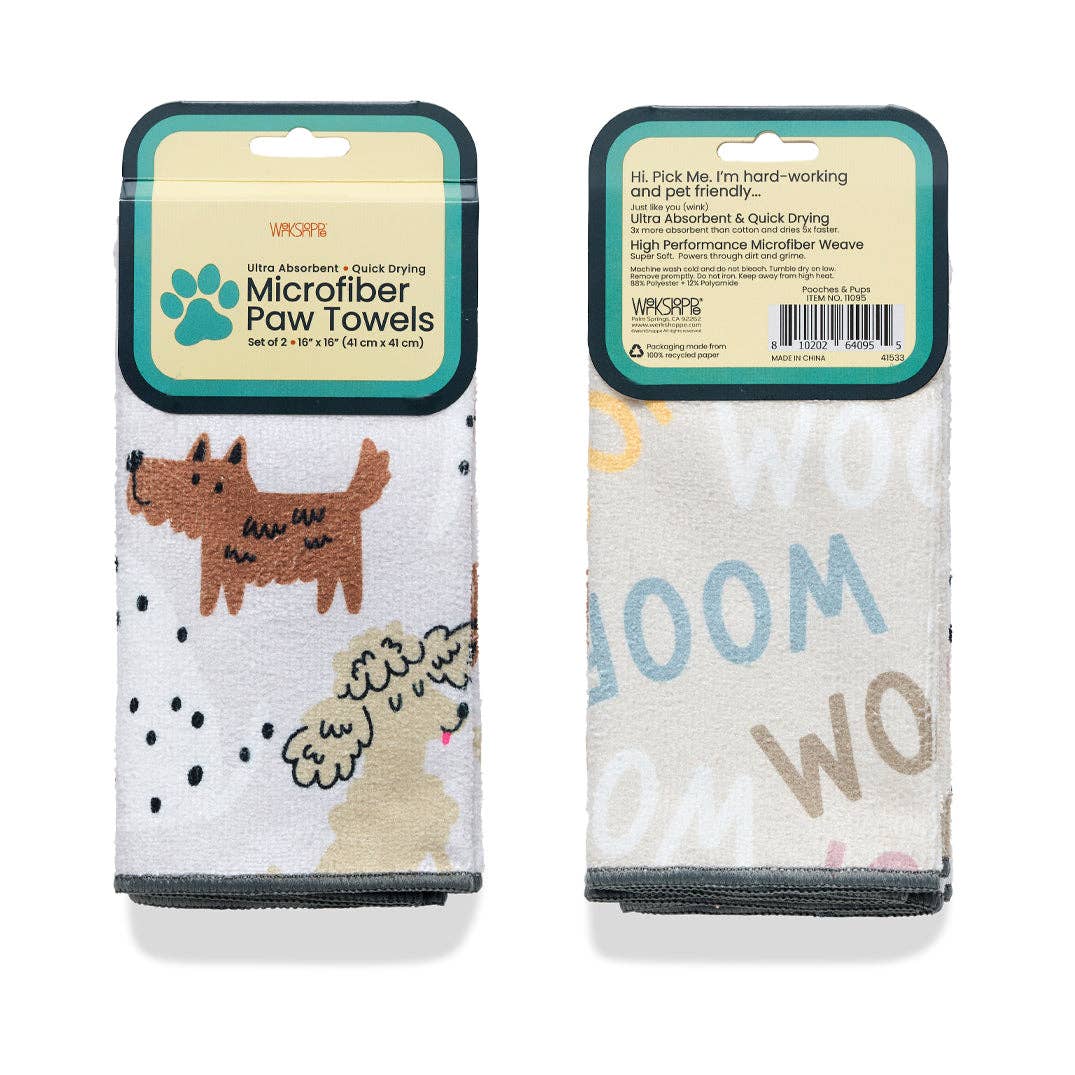 Pooches & Pups Microfiber Dog Paw Towels, Quick Drying