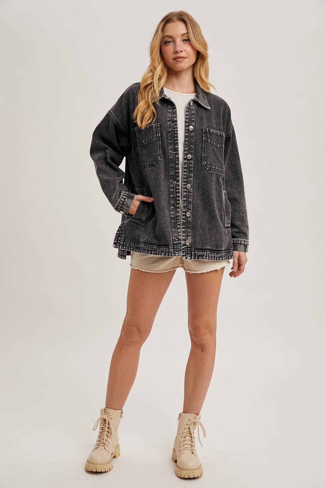 BUTTON DOWN SHIRT DENIM JACKET WITH POCKETS