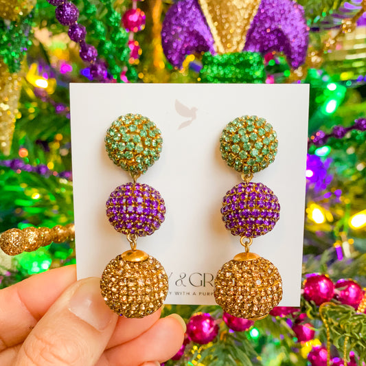 Pave Triple Lantern Mardi Gras Earrings