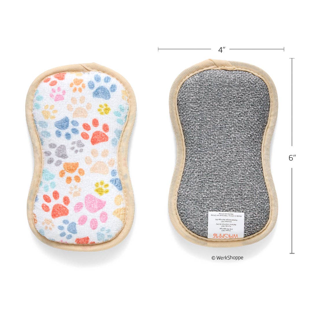 Paw Prints Dual Sided Pet Scrubbie, Cat and Dog Cleaning Pad