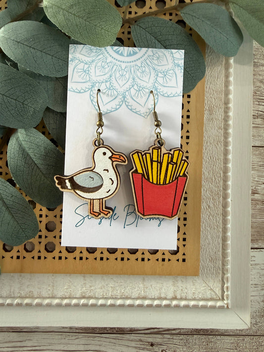 Boho beach  Hand painted lightweight maple wood earring 
