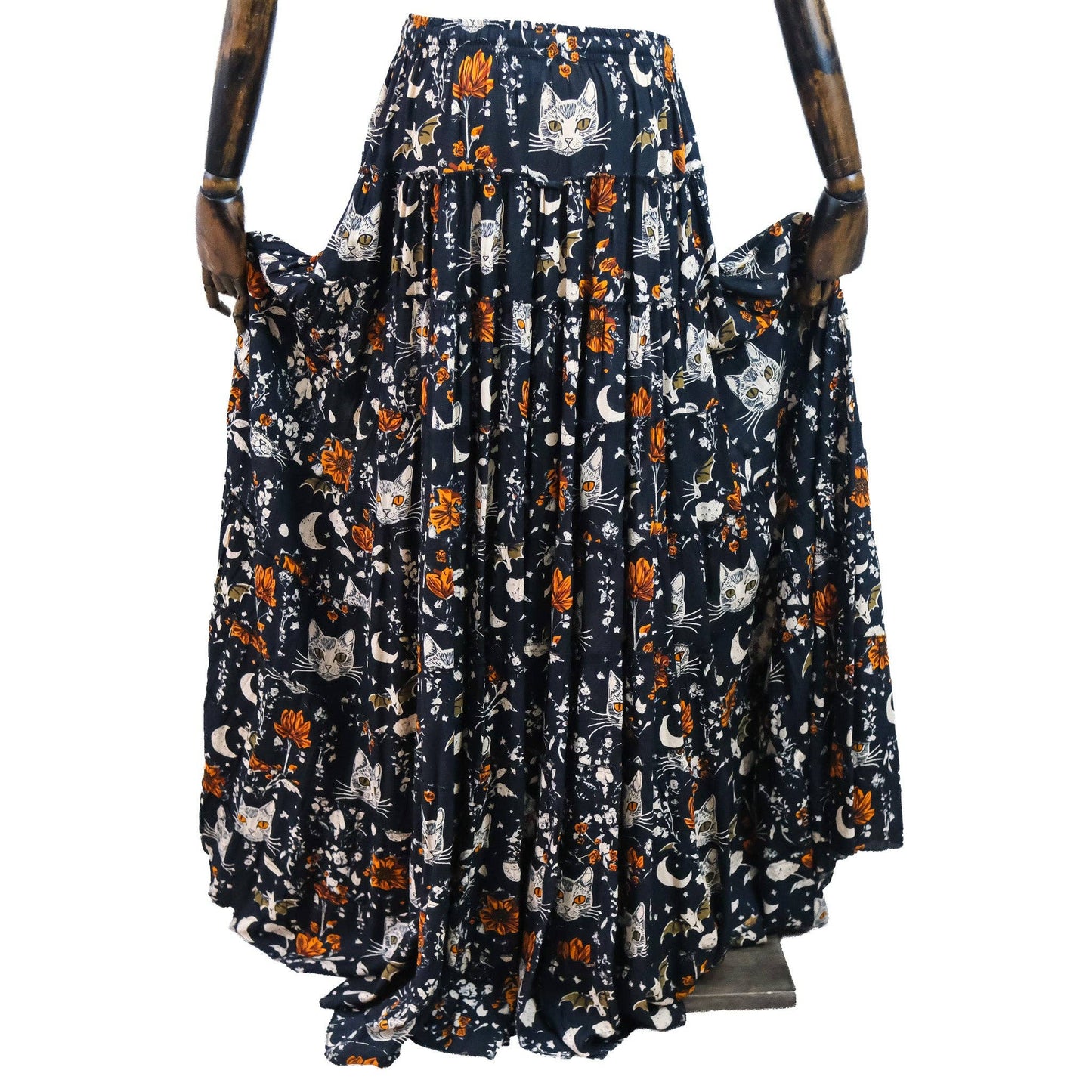 Celestial Cat Moon Tiered Maxi Skirt