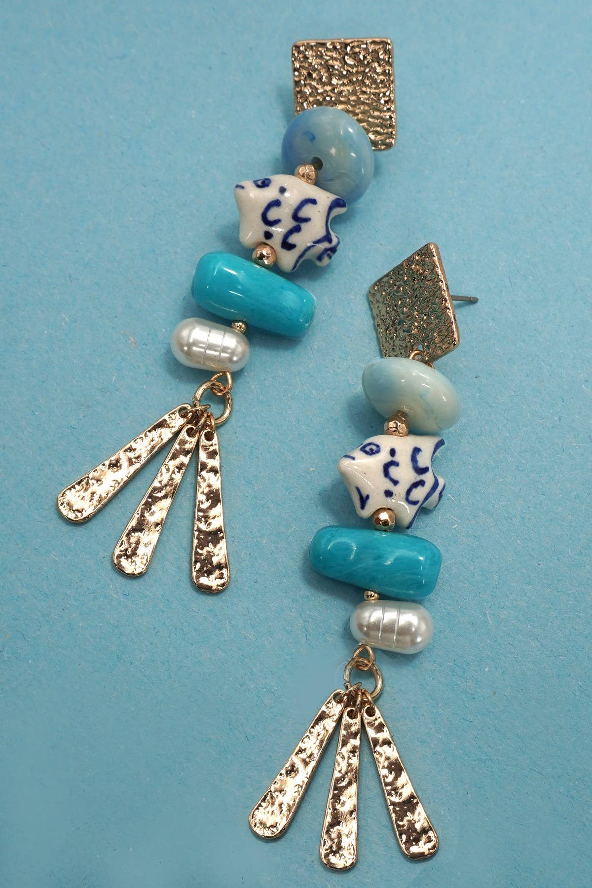 BLUE CERAMIC PORCELAIN FISH DROP EARRINGS