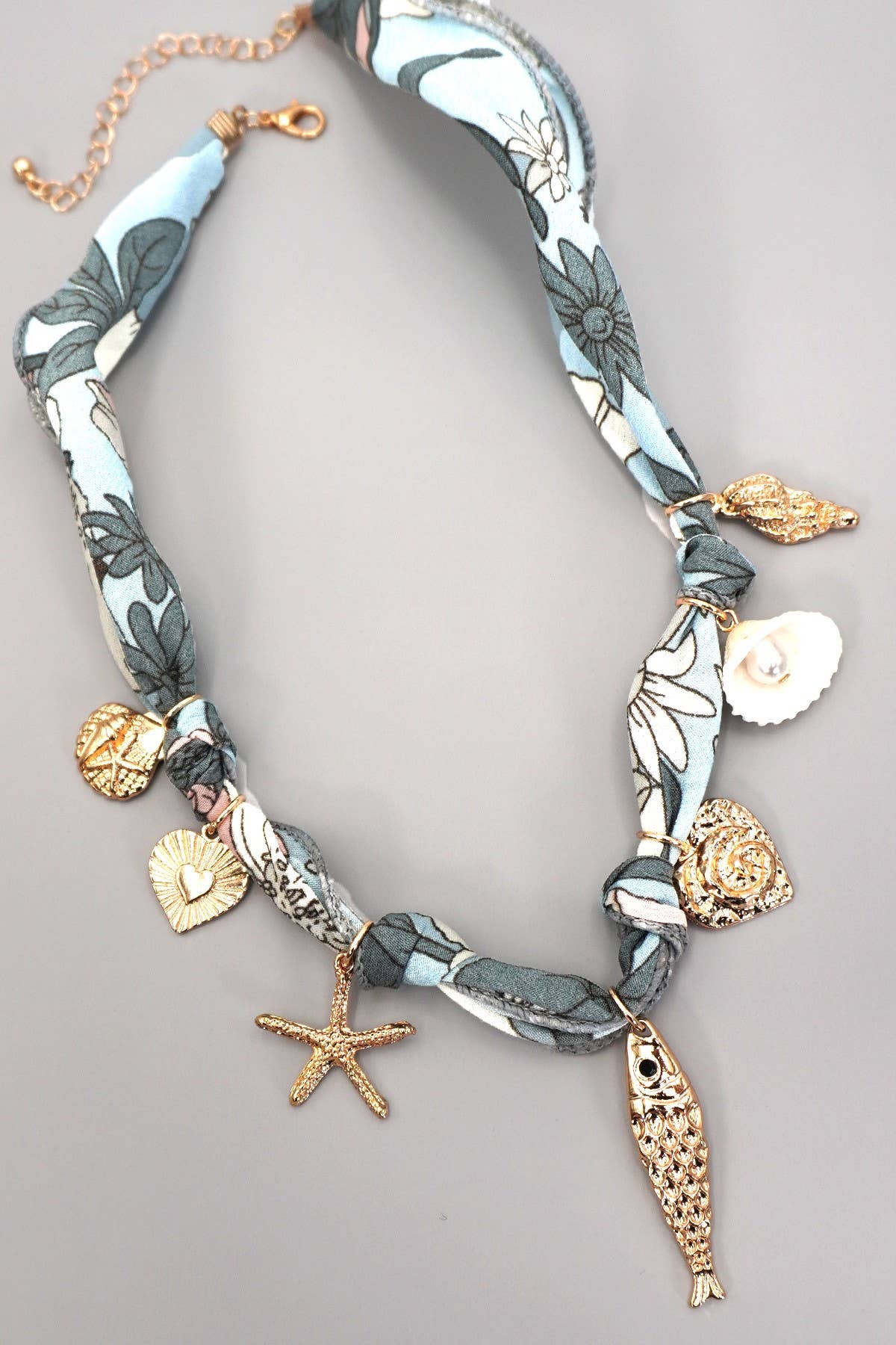 SCARF CHARM NECKLACE-FISH HEART SEASHELL CONCH