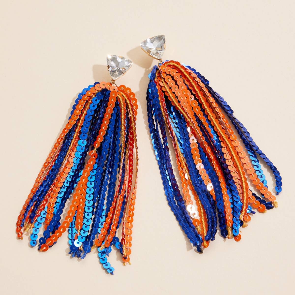 Sequined Tassels Glass Charm Dangling Earrings