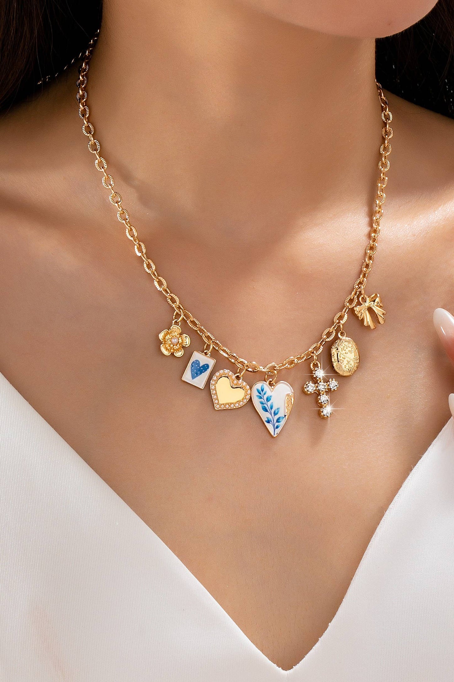 Vintage Coquette Multi-Charm Link Necklace
