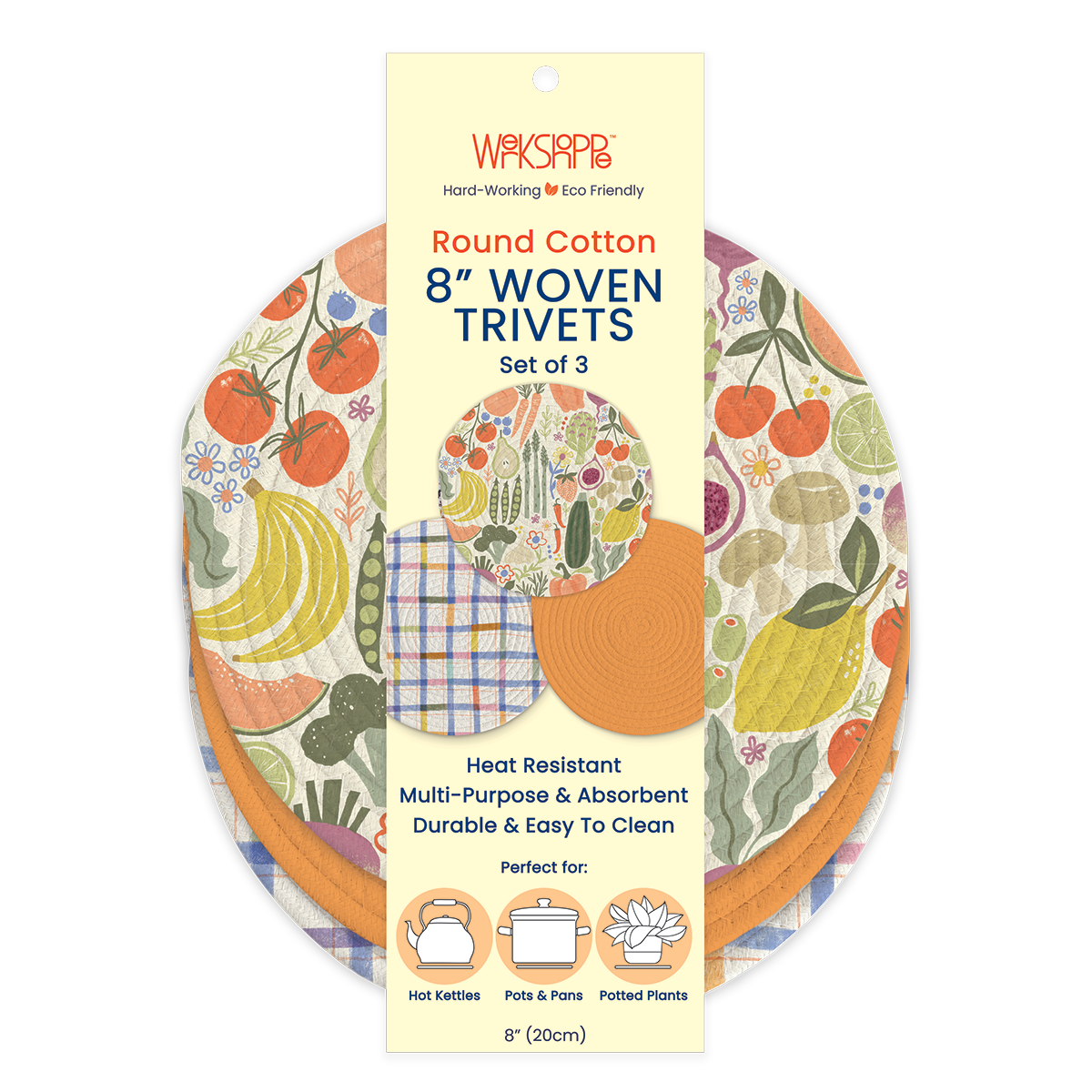 Farm Stand Cotton Kitchen Trivets, Set of 3 Pot Holders