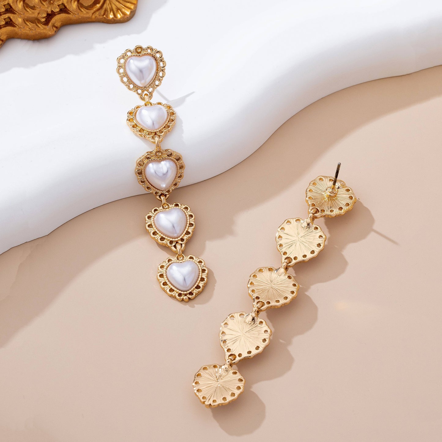 Pearl Heart Cascade Drop Earrings