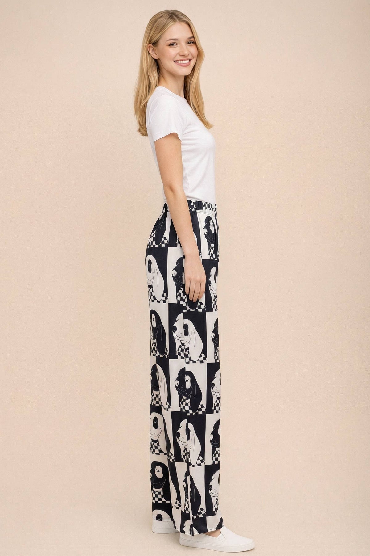 DOG CHECKERED WIDE LEG PANTS