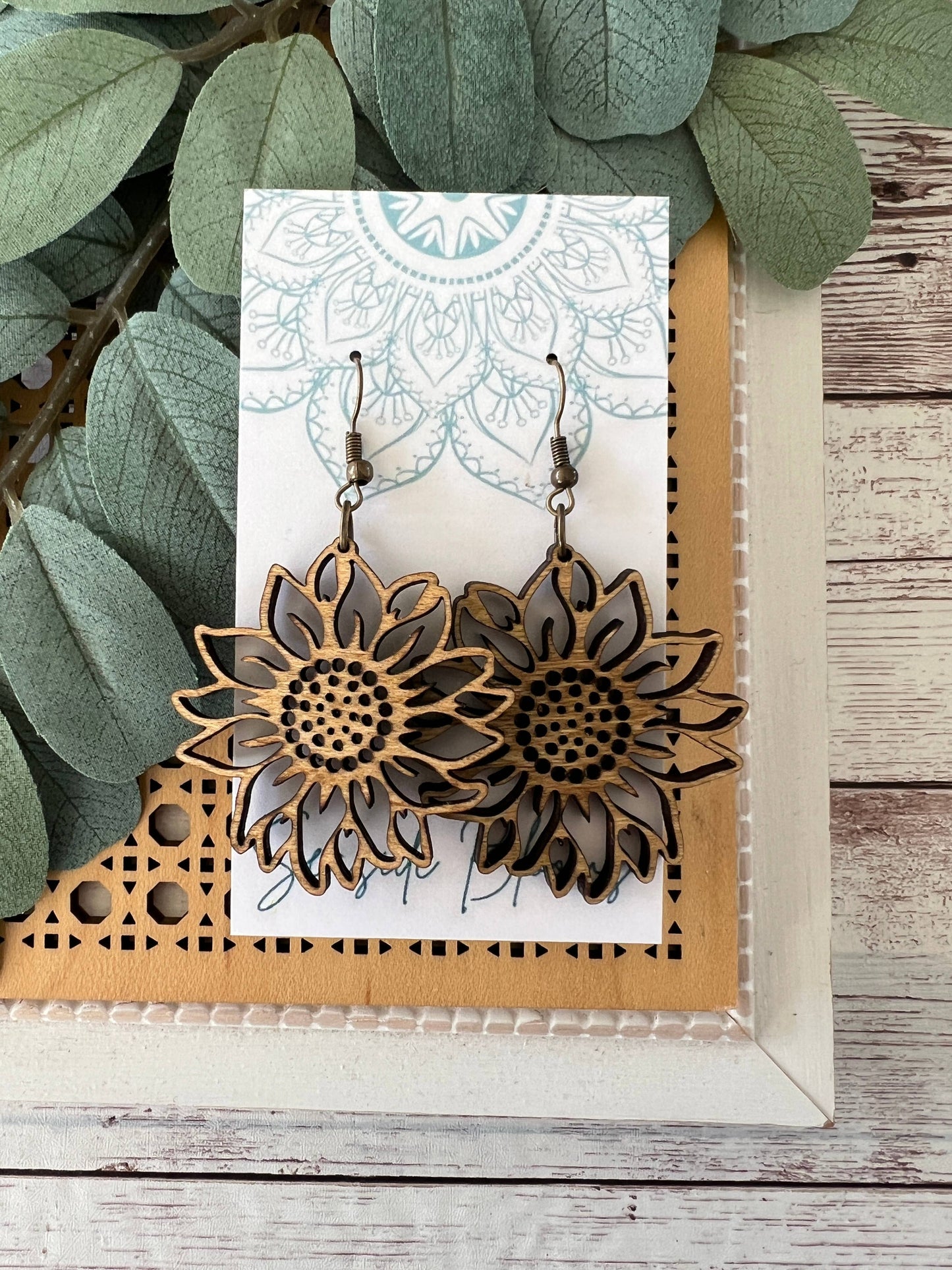 Boho hand painted lightweight maple wood earrings  