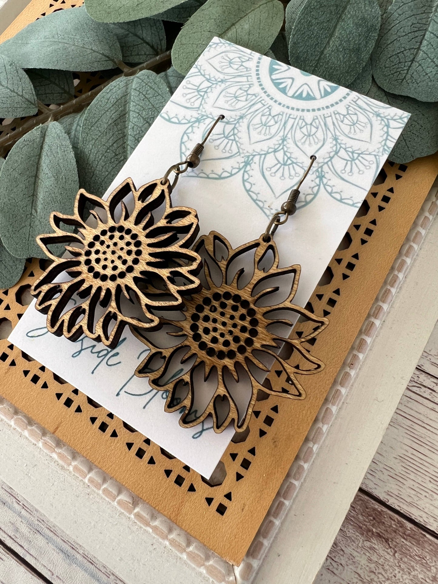 Boho hand painted lightweight maple wood earrings  