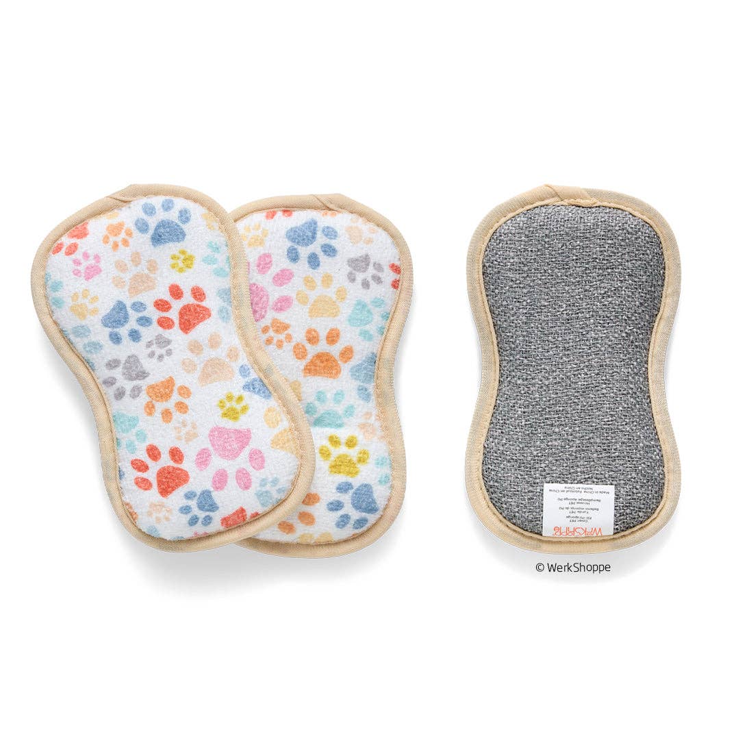 Paw Prints Dual Sided Pet Scrubbie, Cat and Dog Cleaning Pad