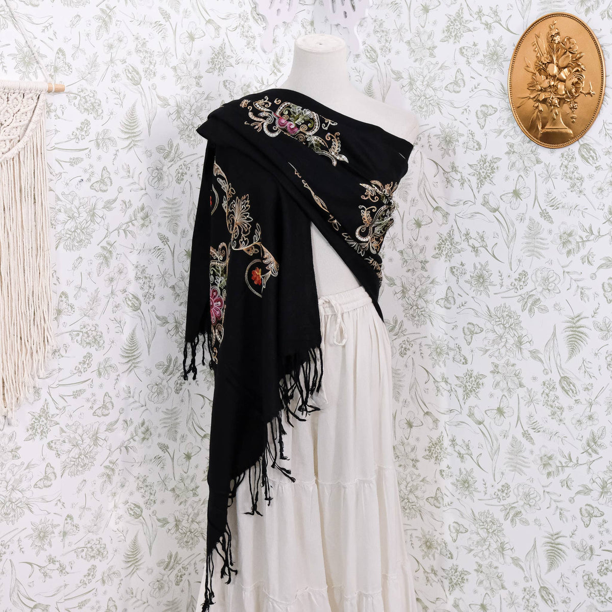 Boho Floral Paisley Embroidered Shawl Wrap