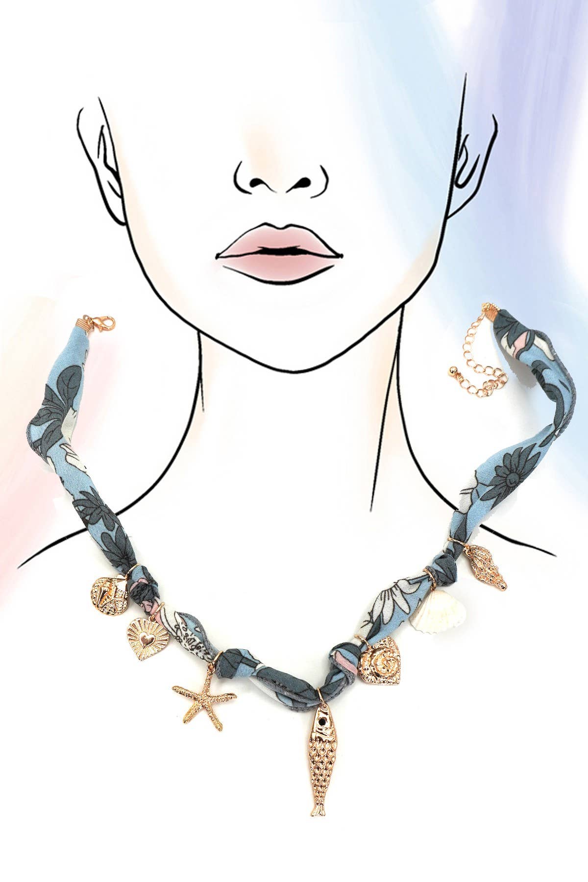 SCARF CHARM NECKLACE-FISH HEART SEASHELL CONCH