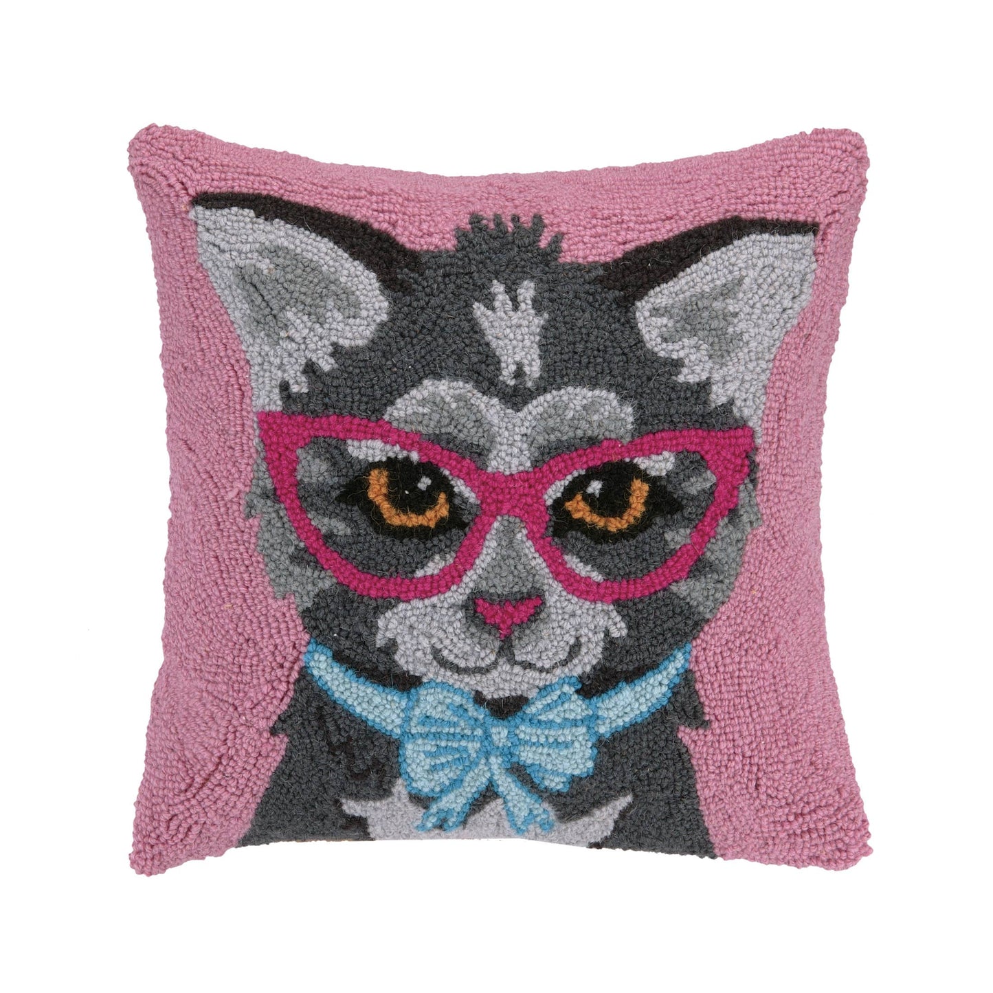 Cat w/ Eye Glasses And Bow Hook Pillow