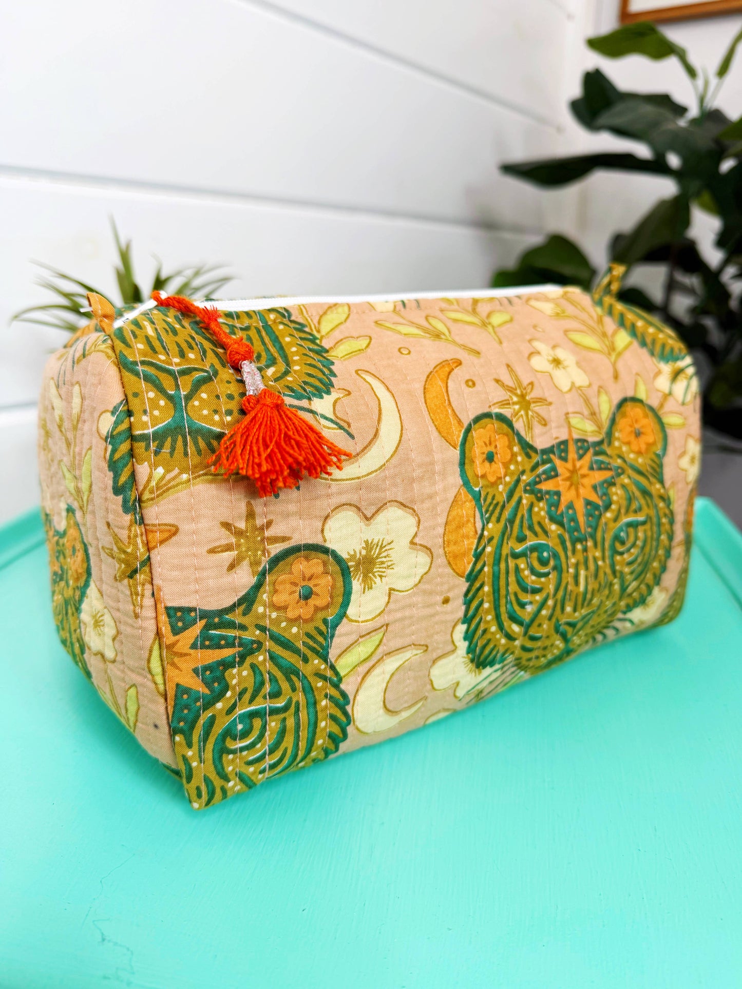 Sandstone Celestial Tiger Quilted Cosmetics Bag