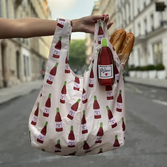 2-in-1 Bag Charm & Reusable Shopper Bag - "Wine" Bottle