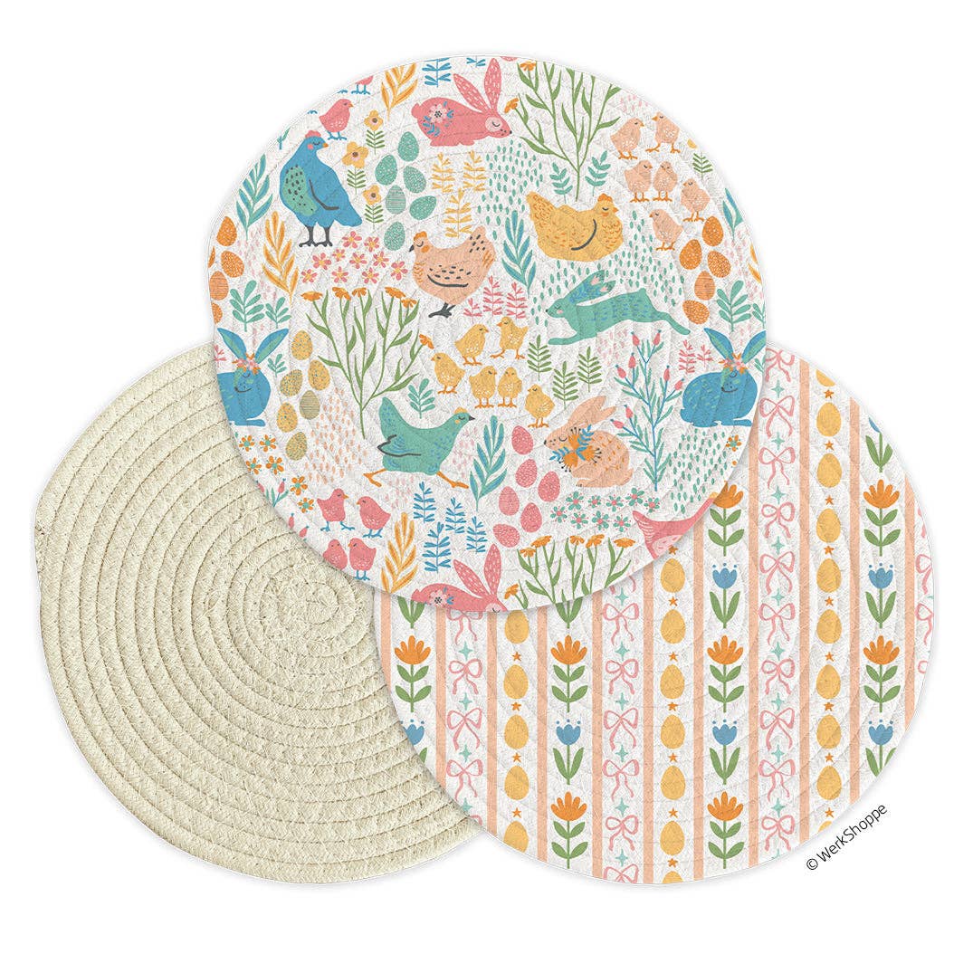 Springtime Friends Cotton Kitchen Trivets, Easter Decor