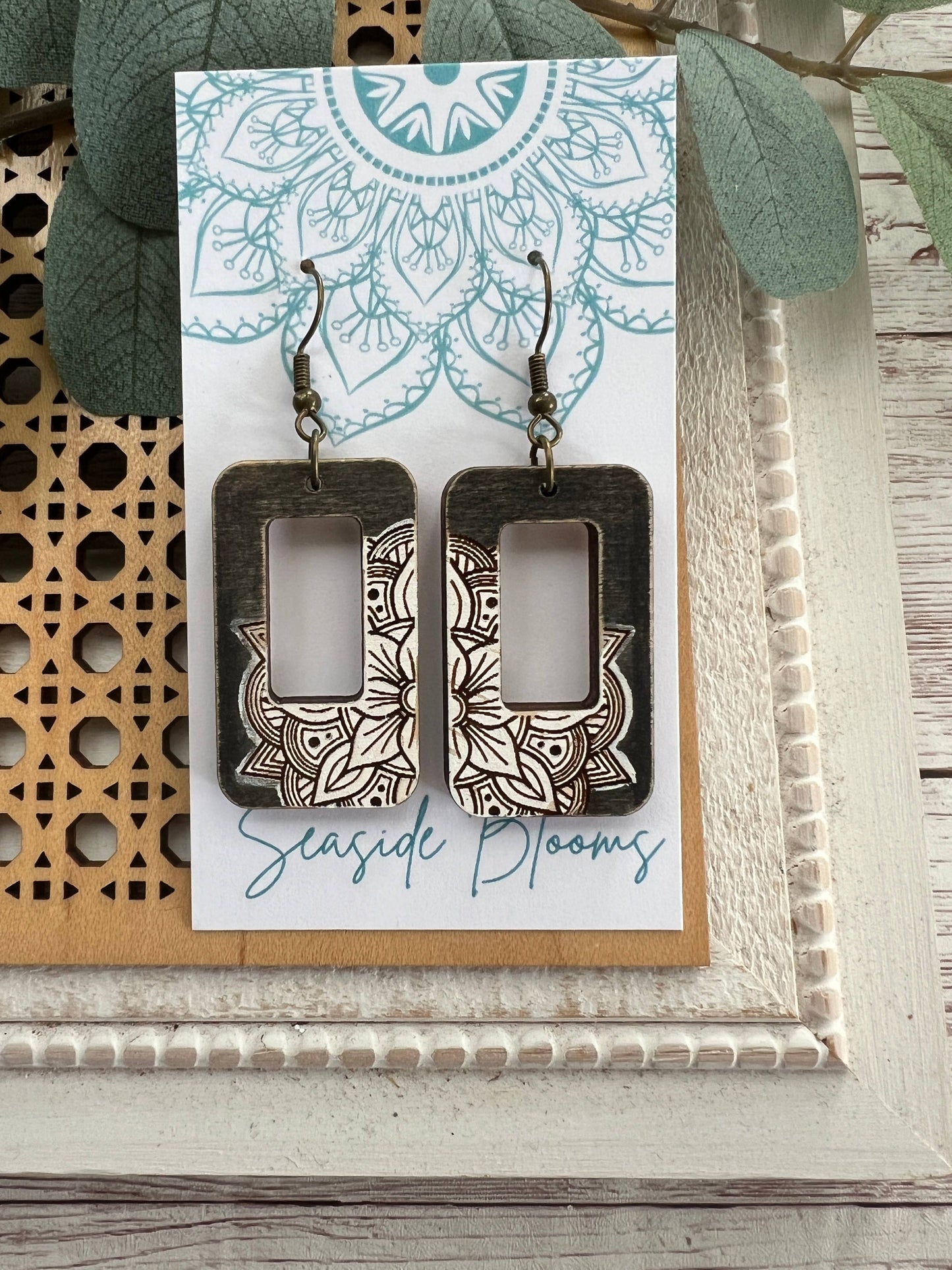 Hand painted Boho Rectangle Earrings