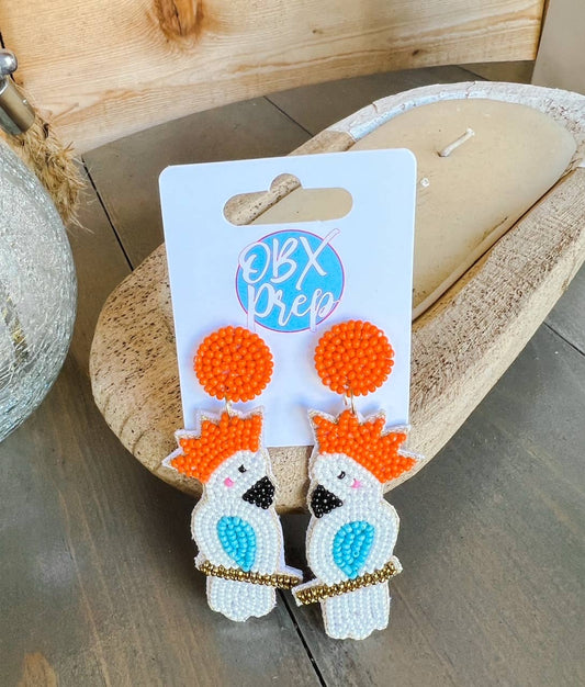 Tropical Bird Cockatoo Seed Beaded Dangle Earrings