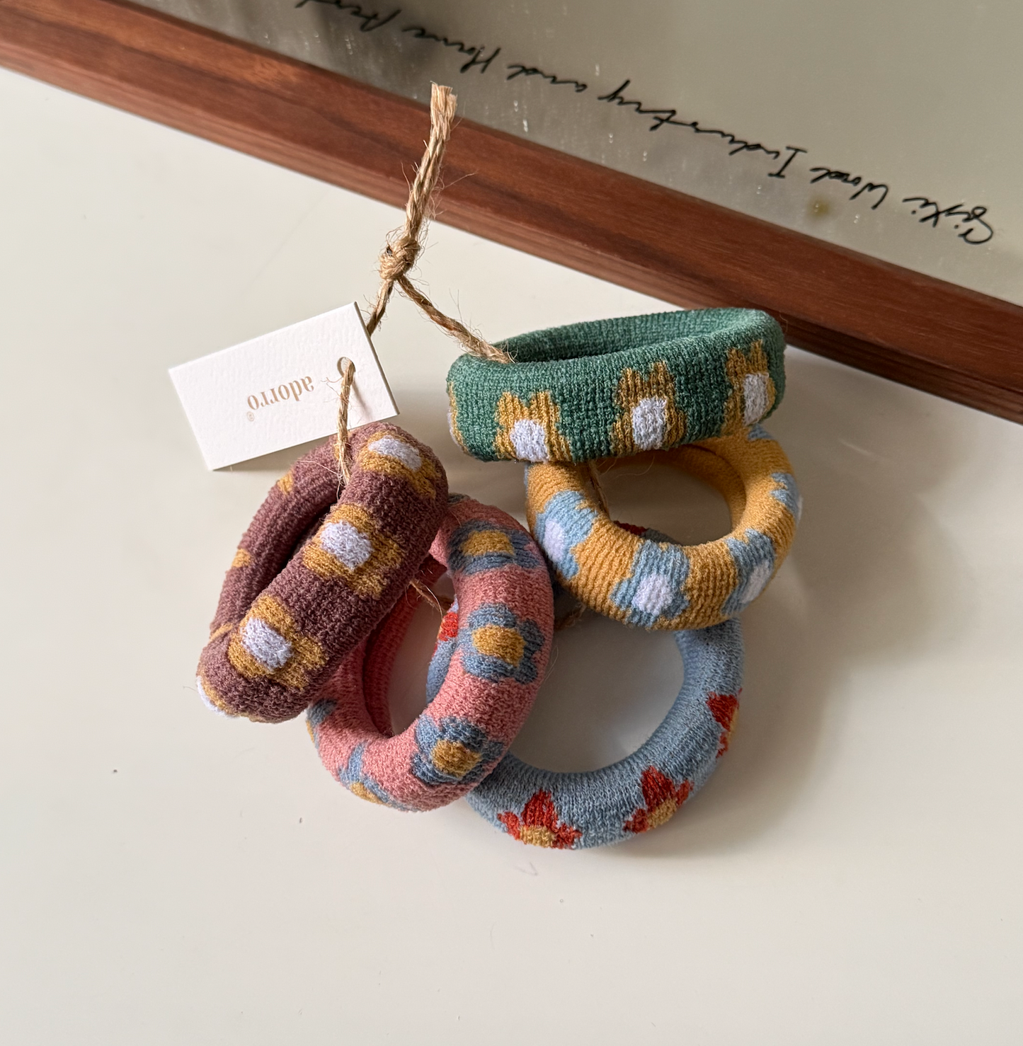 Multicolor Flower Thick Seamless Hair Ties (Set of 5)