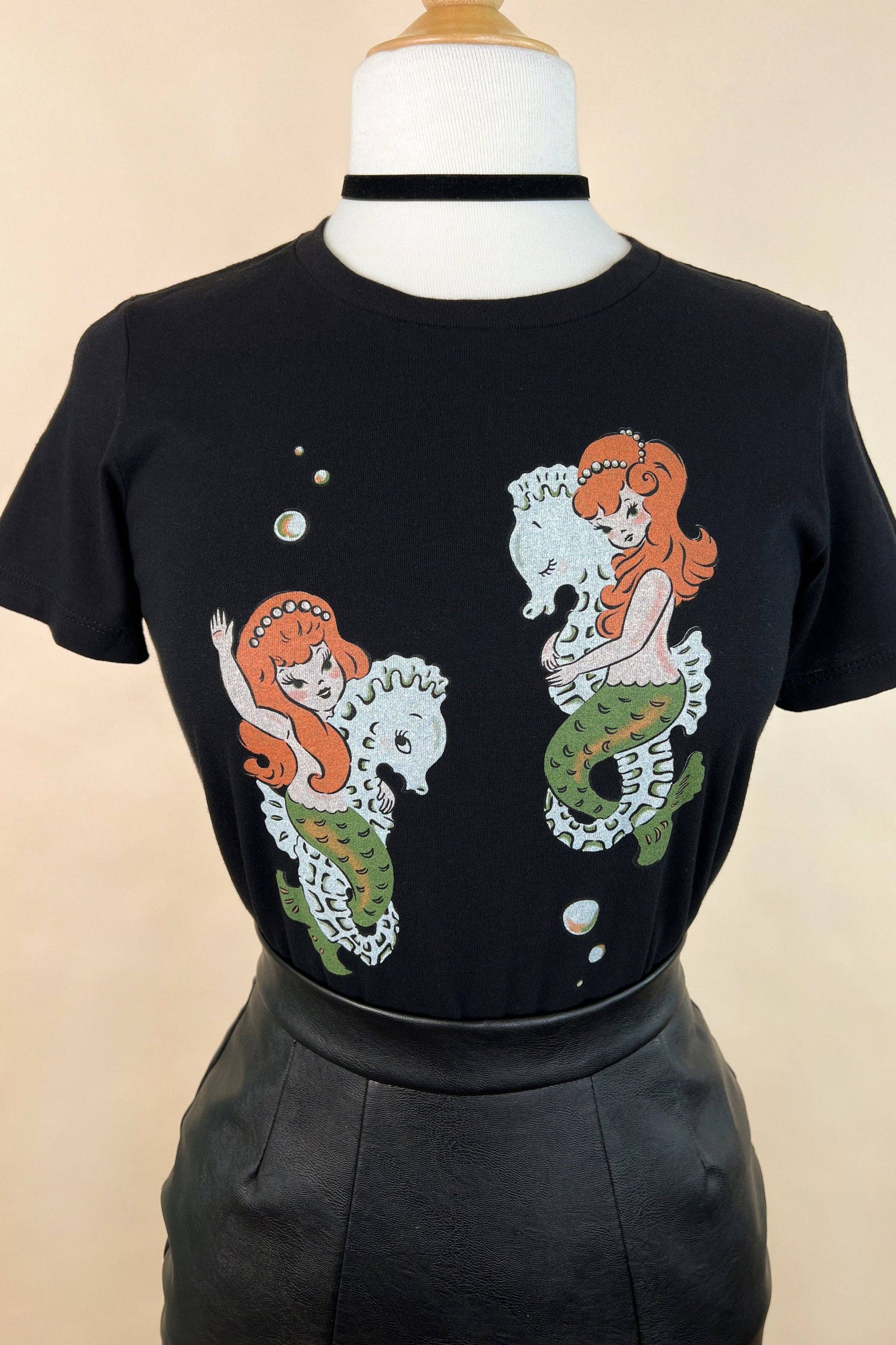 Mermaid Sisters Fitted Tee in Black